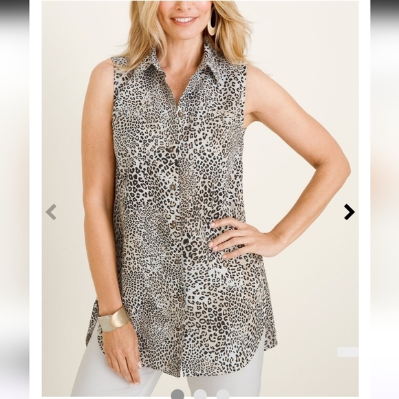 Chico's No-Iron Linen Sleeveless Animal-Print Tunic - Picture 1 of 9